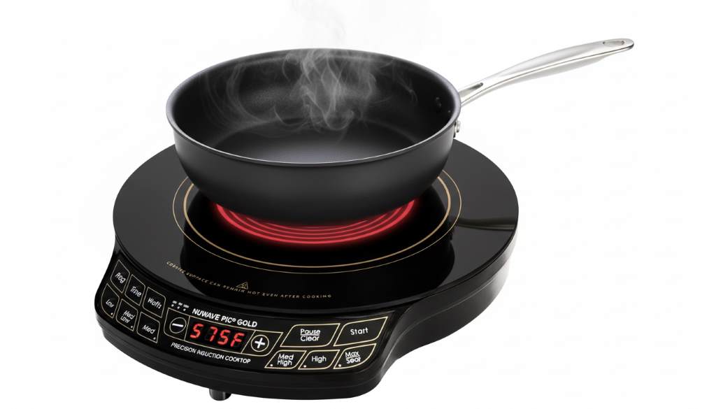 Energy-efficient induction stove in use, showing direct heat transfer to save power