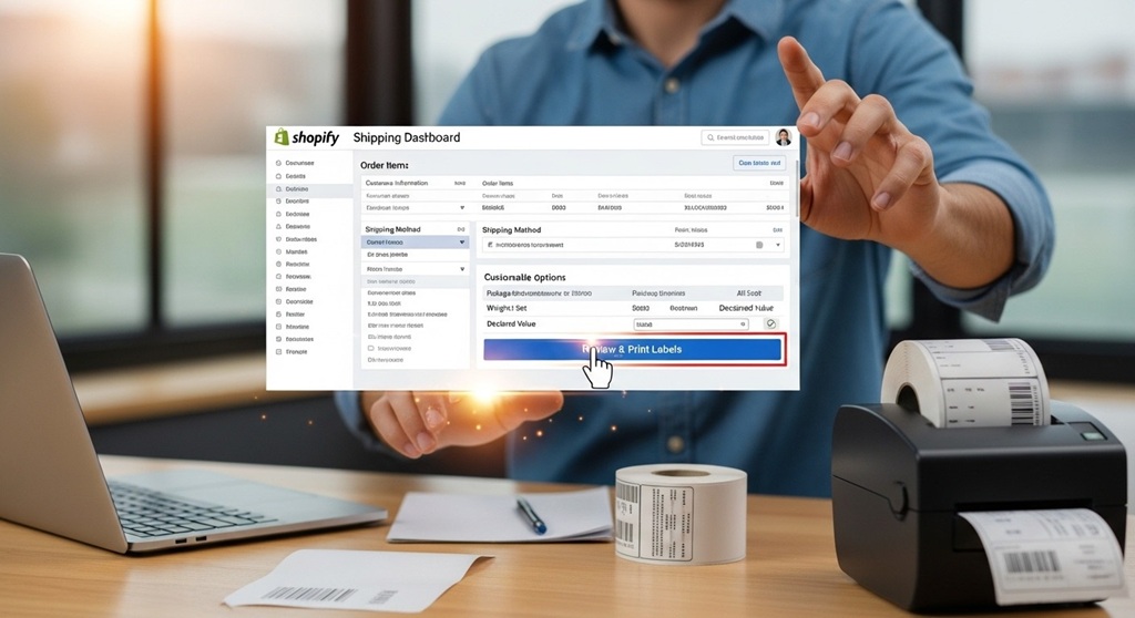 Thermal printer printing 4x6 ecommerce shipping label