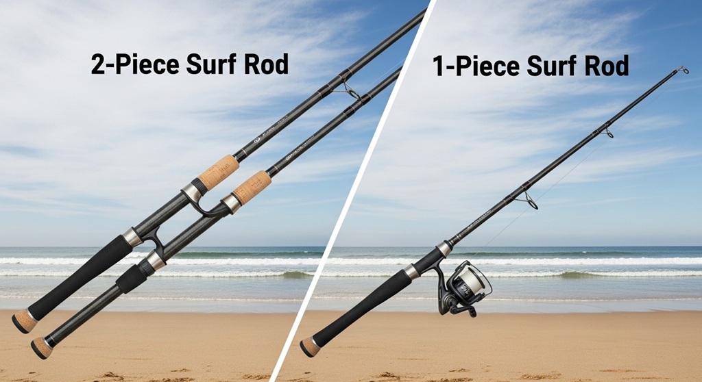 Angler assembling 2-piece surf rod for travel fishing