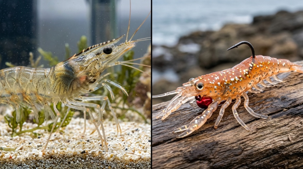 soft plastic shrimp lure rigged on jig head for saltwater fishing