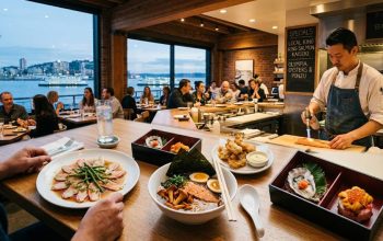 Seattle restaurant serving Pacific Northwest salmon with Japanese-inspired miso glaze and seasonal vegetables