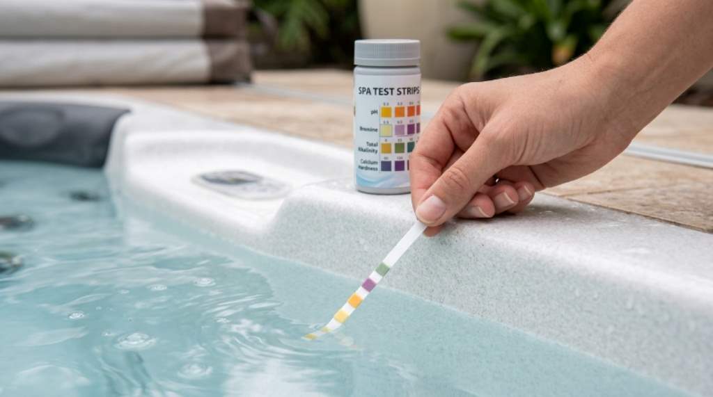 Testing spa water chemistry with test strips