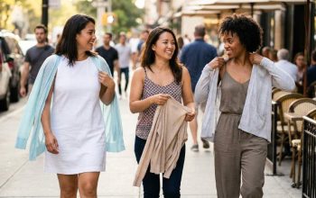 Woman in Houston wearing lightweight cardigan over sleeveless dress