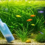 Gravel vacuum cleaning aquarium substrate while fish swim calmly nearby.