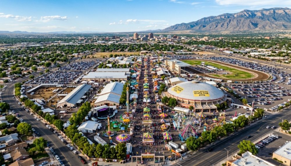 New Mexico State Fair 2026 aerial view of Expo New Mexico fairgrounds Albuquerque