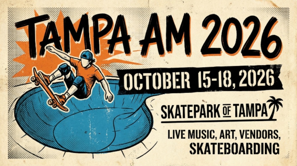 Tampa Am 2026 event flyer with October dates at Skatepark of Tampa