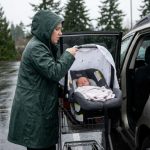 Newborn protected in stroller during Seattle rain