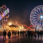 Amusement rides lit up at the Virginia state fair midway