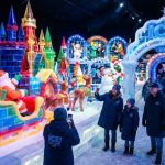 Colorful ice sculptures inside the ICE! attraction at Gaylord Opryland Resort during the 2026 Christmas season